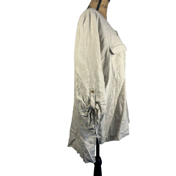 Ellen Tracy Womens Beige Linen Lace-Up Blouse Top With Pockets Size XL Lagenlook - Picture 5 of 6